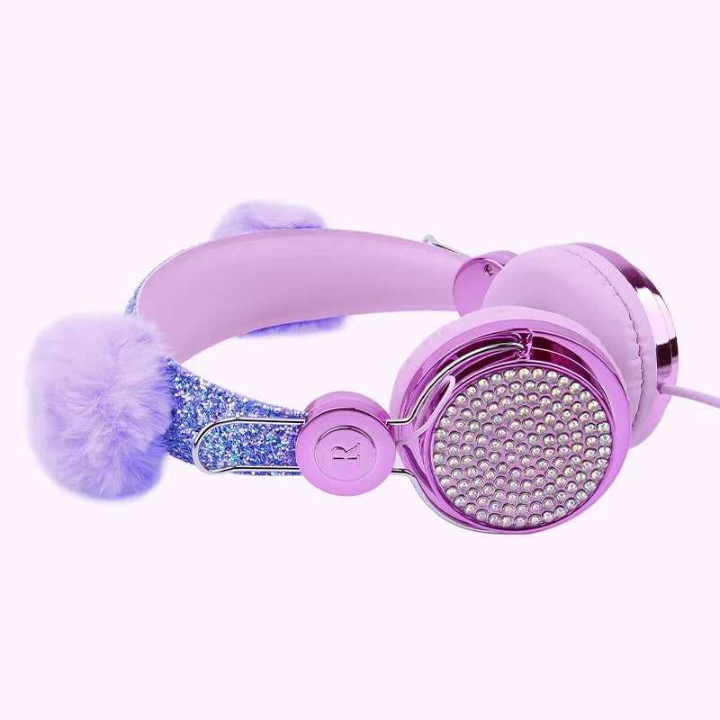 Casque filaire pour enfants, avec oreilles de chat et microphone, oreilles en peluche de licorne, idéal pour les cours en ligne, les jeux vidéo, les étudiants, les filles et les garçons.