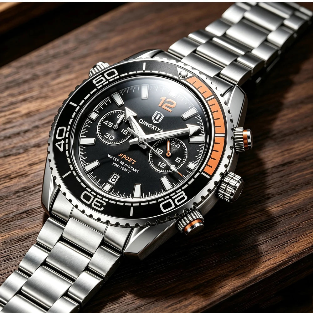 Reloj de pulsera de lujo para hombre de la marca QINGXIYA, cronógrafo deportivo resistente al agua con fecha luminosa, reloj de cuarzo informal para hombre