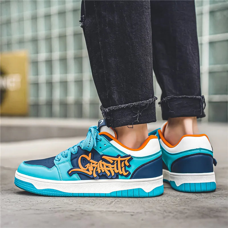 Modne niebieskie designerskie buty do skateboardingu dla mężczyzn, odzież uliczna, hip-hopowe trampki dla mężczyzn, luksusowe trampki na platformie do skateboardingu dla mężczyzn, buty do koszykówki dla mężczyzn