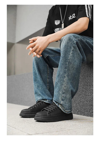 White Minimalist Sneakers for Men Comfy Leather Casual Sneakers Platform Skateboard Shoes Outdoor Low-Cut Men's Sports Shoes