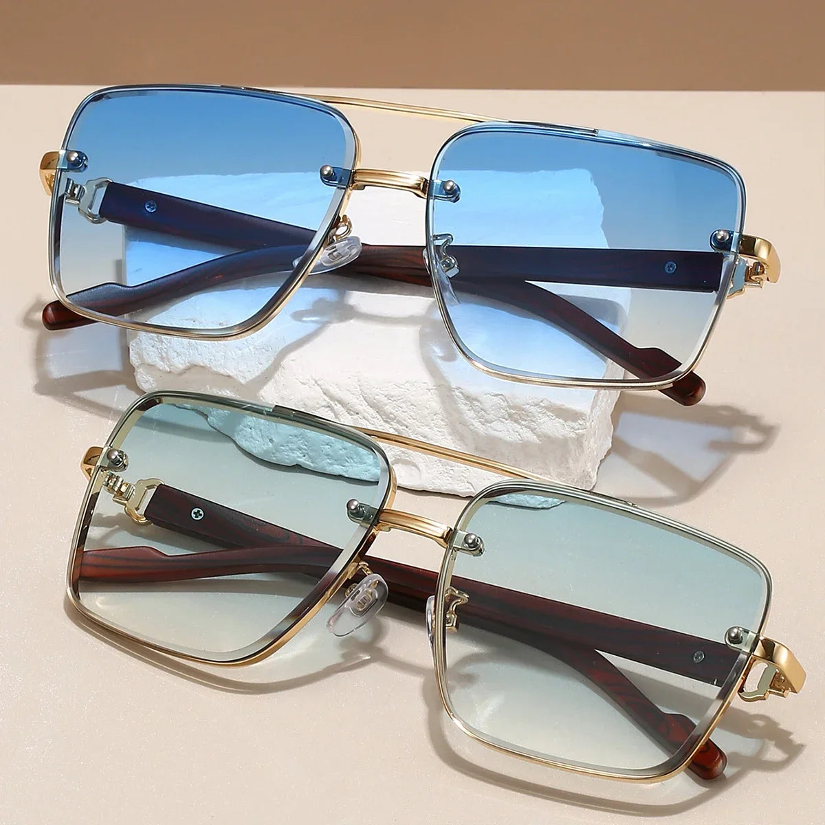 KAMMPT Fashion Retro Square Metal Shades Women's Original Brand Design Driving Sunglasses New Double Bridge Pilot Sun Glasses