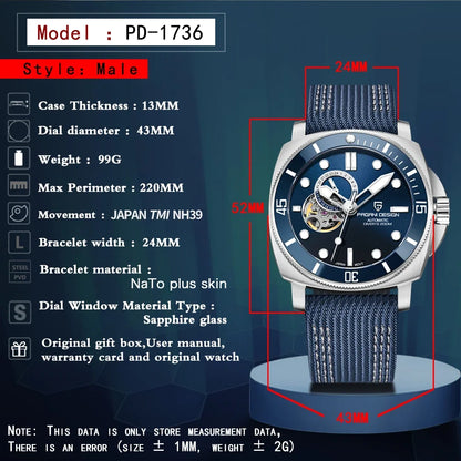 PAGANI DESIGN 2026 Original 43MM Men's Automatic Mechanical Watch NH39 200M Waterproof AR Sapphire Mirror Watches For Men ﻿