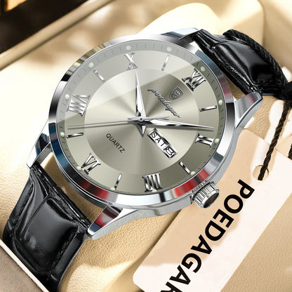 Montre homme tendance POEDAGAR, bracelet en cuir, date et semaine, montre à quartz de luxe, étanche, lumineuse, style business décontracté.
