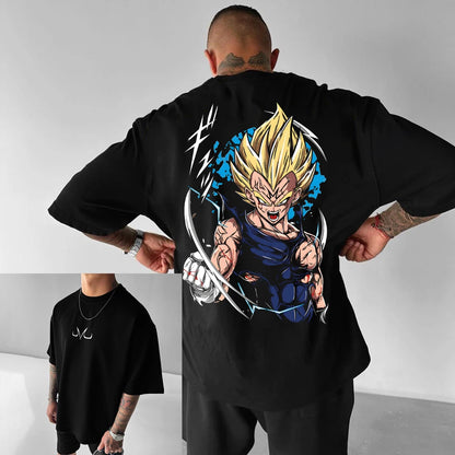 T-shirt de algodão de manga curta com estampado de Dragon Ball Z – Son Goku e Vegeta – Roupa para homem e mulher – Estilo Harajuku, Y2K, vintage, verão, streetwear