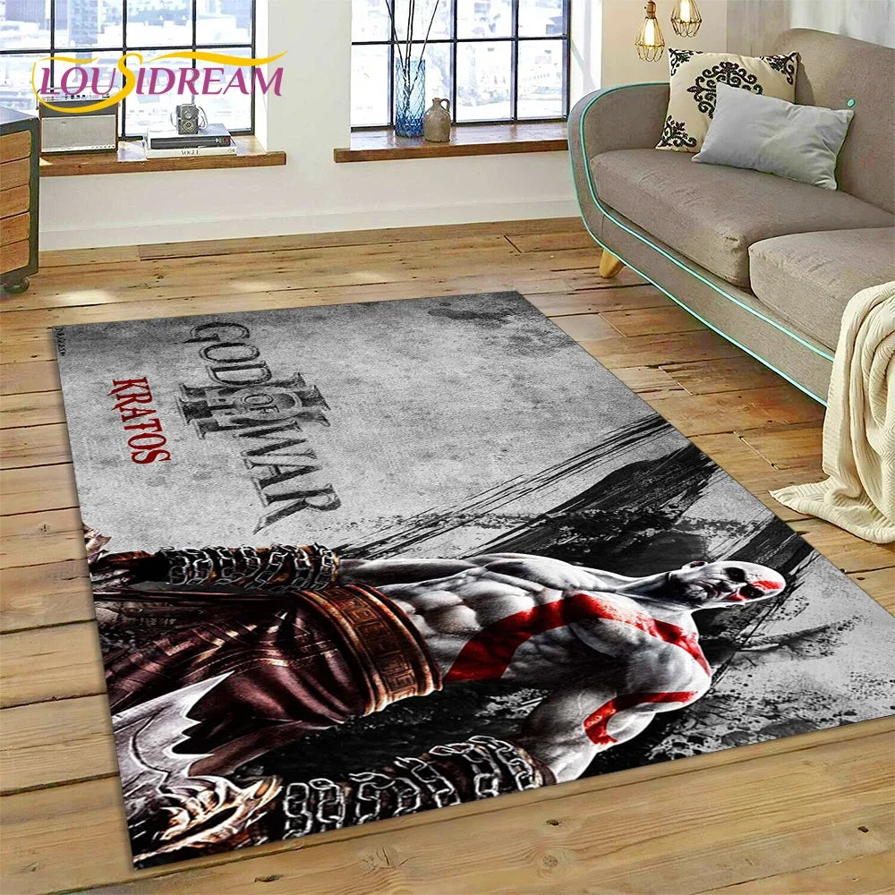 God of War Games Kratos Cartoon 3D Carpet Rug for Bedroom Living Room Home Sofa Decoration,Children Game Large Decor Floor Mat