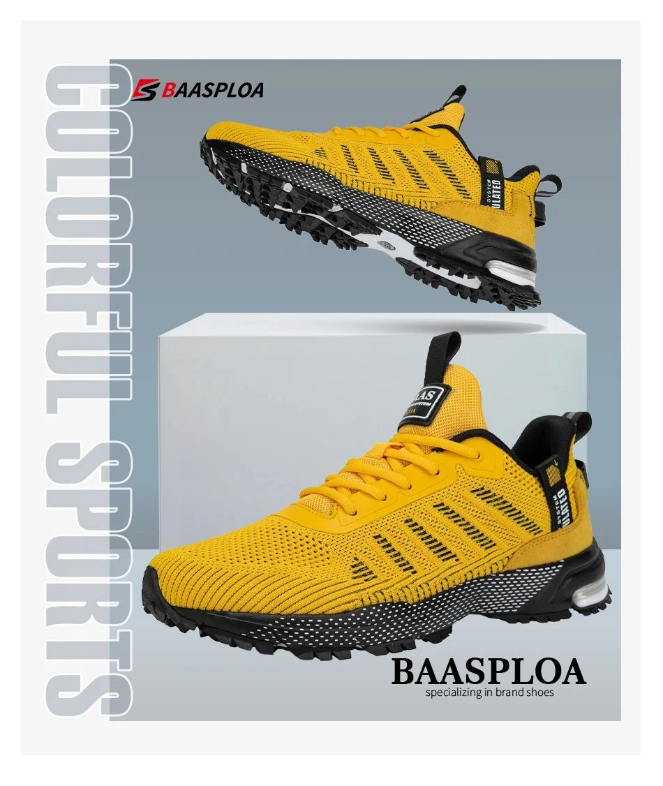 „Baasploa“ profesionalūs bėgimo bateliai vyrams. Lengvi vyriški dizainerių sukurti tinkliniai sportiniai bateliai su raišteliais, skirti vyrams, lauko sportui ir teniso žaidimui.