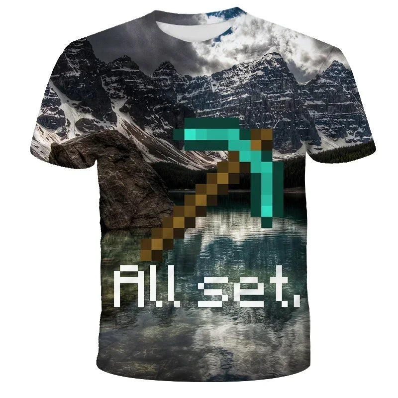 3D Printed Casual Summer Cute Boys Girls Building Blocks Cartoon T-shirt Boys T Shirt Minecraft Popular Tops Inside Outside Mc