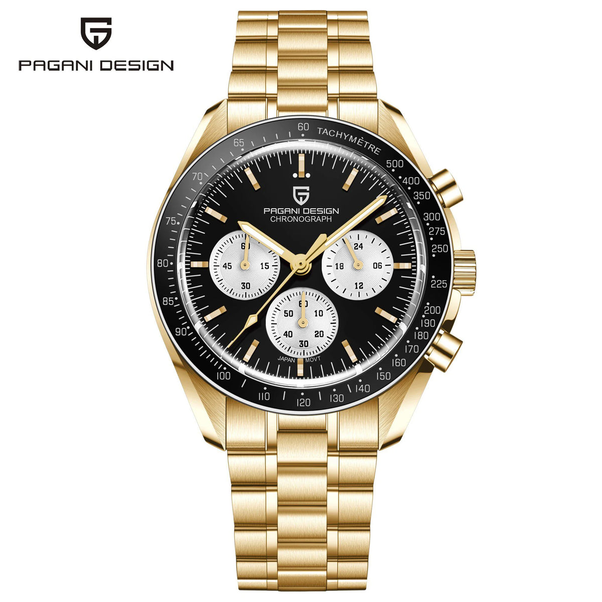 montre PAGANI DESIGN Moon – Chronographe à quartz de luxe pour homme, style sportif, verre saphir avec traitement antireflet, affichage luminescent