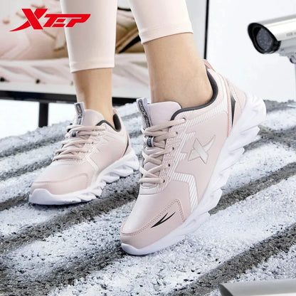 Xtep Running Shoes Non-Slip Soft Women’s Sports Shoes Leather Upper Shock Absorption Female Sneakers 879318110073