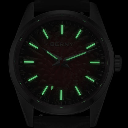 Montre pour homme BERNY – Montre à quartz élégante et classique, étanche à 10 ATM, dotée d'un verre saphir et d'aiguilles luminescentes, idéale pour une tenue habillée ou professionnelle, avec bracelet en cuir.