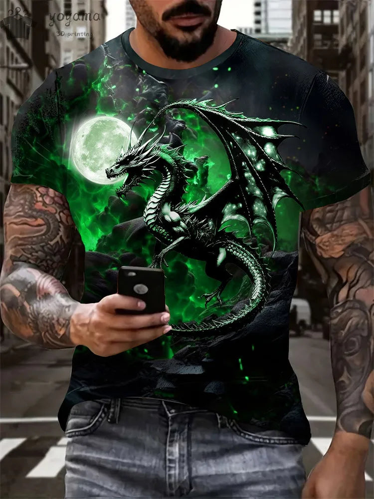 Animal Dragon 3D Print Sport Rychleschnoucí Prodyšné Pánské Tričko Outdoor Street Harajuku Běh Fitness Krátký rukáv Oblečení Top Léto