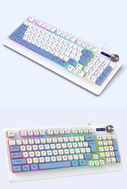 93-Key Minimalist Wired Gaming Keyboard Mixed Color Lighting With Multifunction Knob Mechanical Feeling Keyboard For PC Gamers