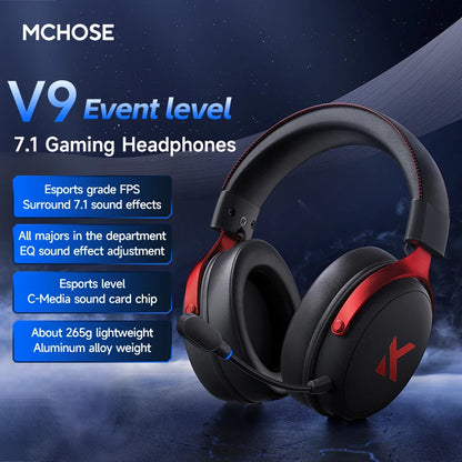 MCHOSE V9 Pro Gaming Headset Wireless Bluetooth Over-Ear Quad Mode Headphones with Microphone for PC Gaming Deep Bass ANC