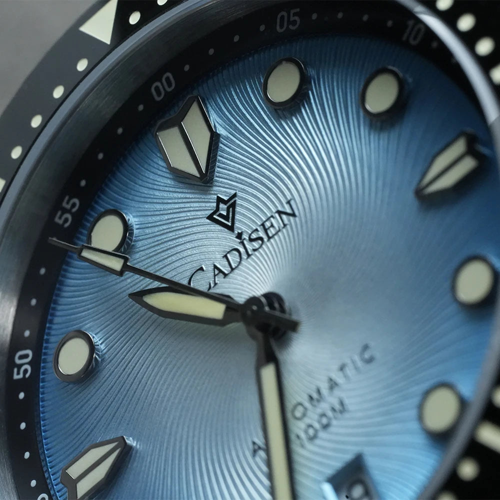 Montre mécanique automatique CADISEN – Modèle de luxe avec verre saphir, mouvement japonais MIYOTA 8215, cadran bleu et lunette en céramique – Étanche – Idée cadeau pour homme