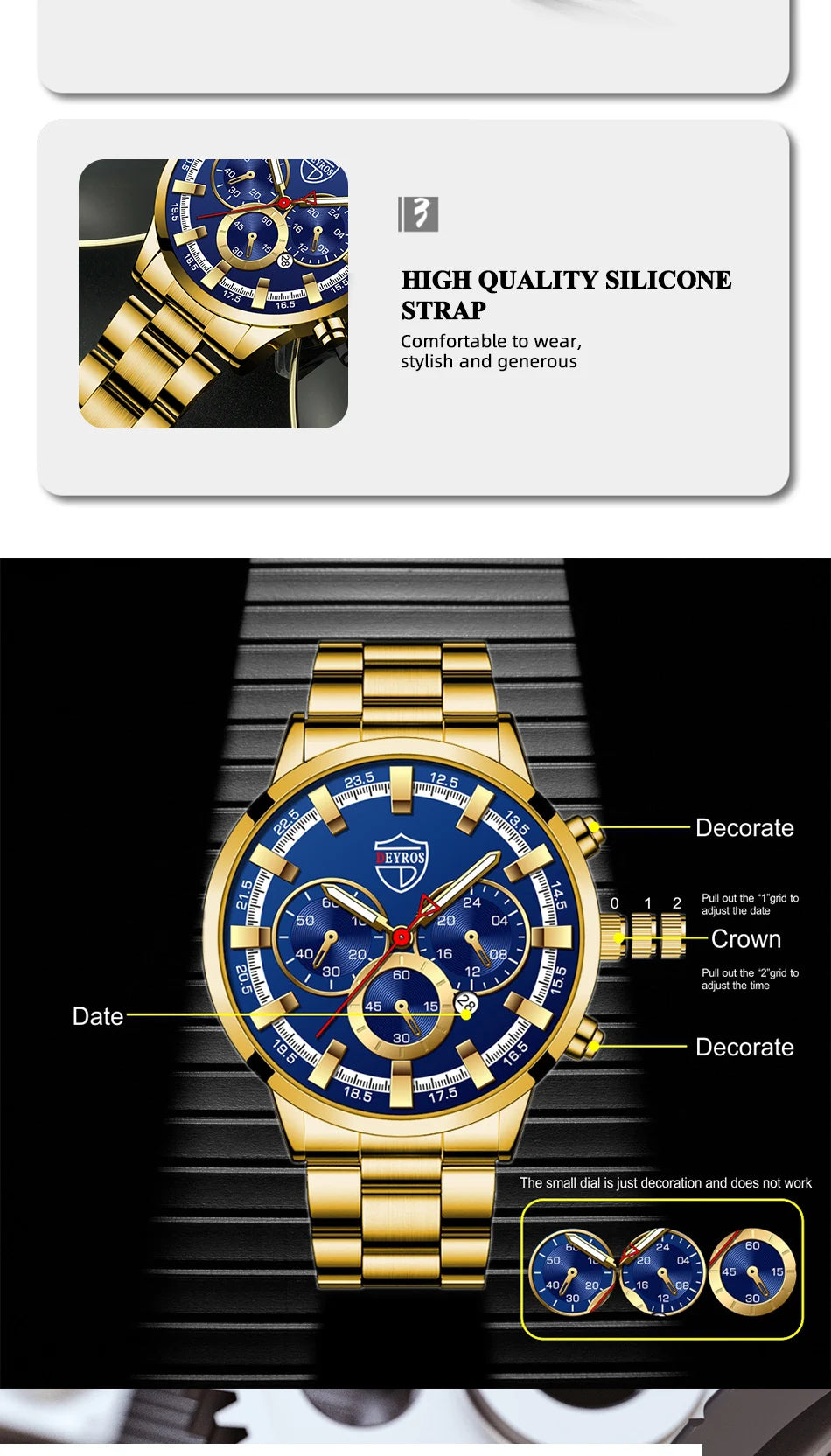 Fashion Men's Watches Business Stainless Steel Quartz Wrist Watch Calendar Date Male Casual Sports Luminous Clock