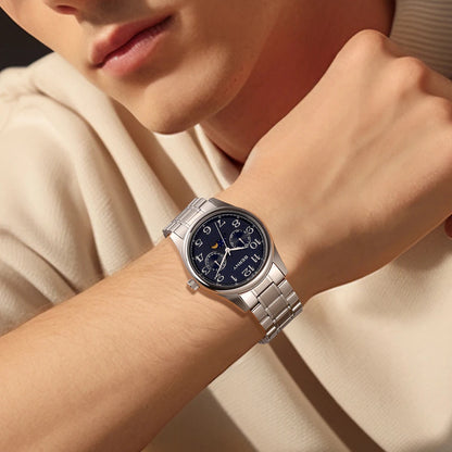 BERNY Watches for Men Moon Phase Quartz Men's Watch Day and Date Calendar Easy Read Vintage-Style Business Dress Wristwatch