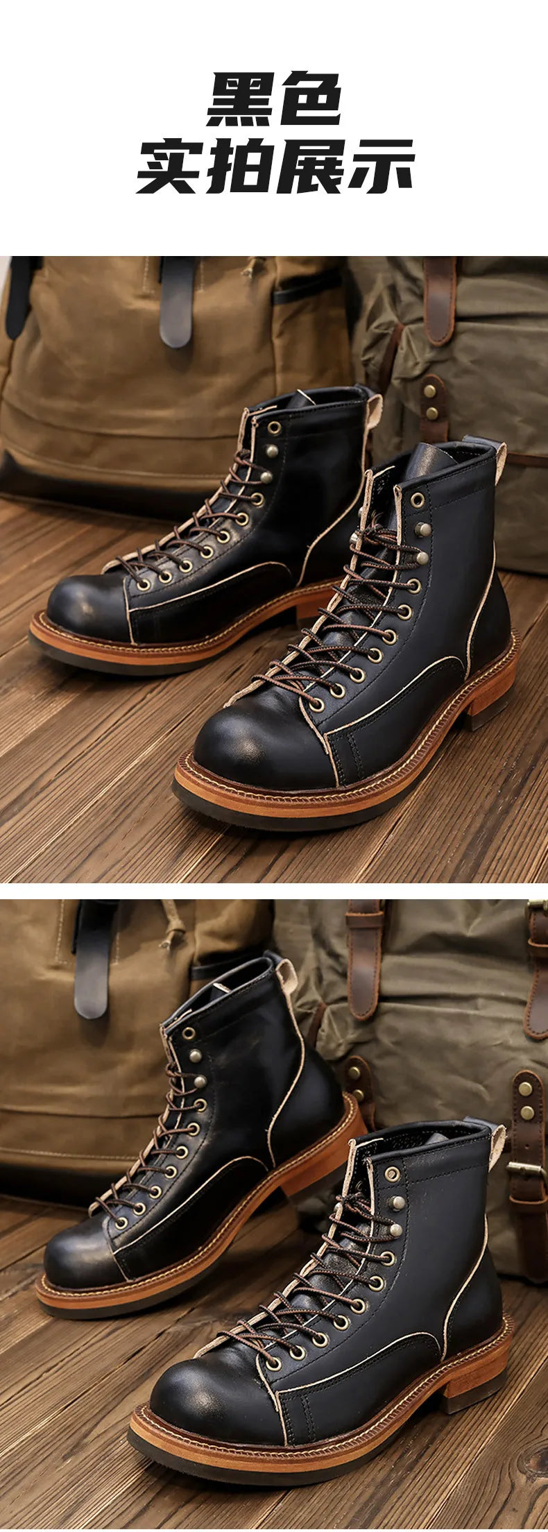 KOWM cowhide Hiking shoes men's walking boot British trekking shoes thick soled cowhide high top motorcycle boots ankle sneakers
