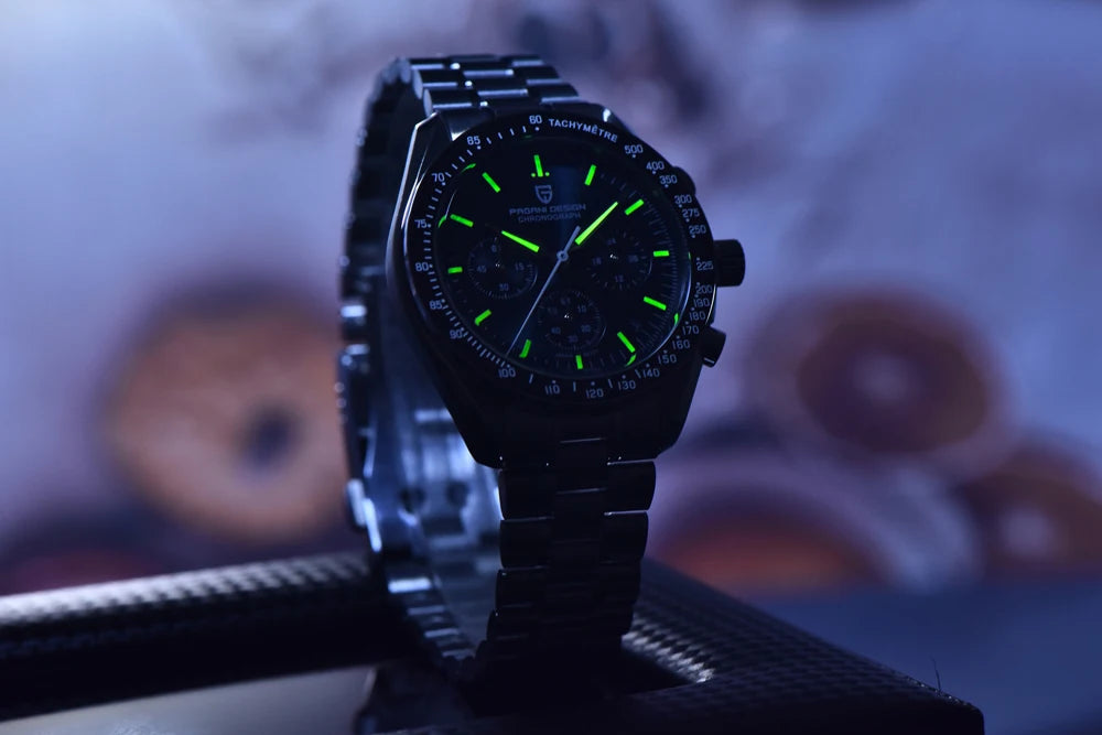 montre PAGANI DESIGN Moon – Chronographe à quartz de luxe pour homme, style sportif, verre saphir avec traitement antireflet, affichage luminescent