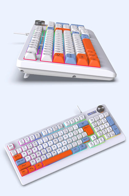 93-Key Minimalist Wired Gaming Keyboard Mixed Color Lighting With Multifunction Knob Mechanical Feeling Keyboard For PC Gamers