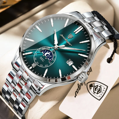 Montre homme de luxe POEDAGAR, style décontracté, en acier inoxydable, à quartz, étanche, lumineuse, avec date, élégante.