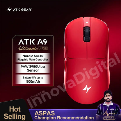 ATK Dragonfly A9 Ultimate trådløs gamingmus A9 Air PAW3950 ultralet ergonomisk e-sportsmus til gamere FPS CSGO A9 Ultra
