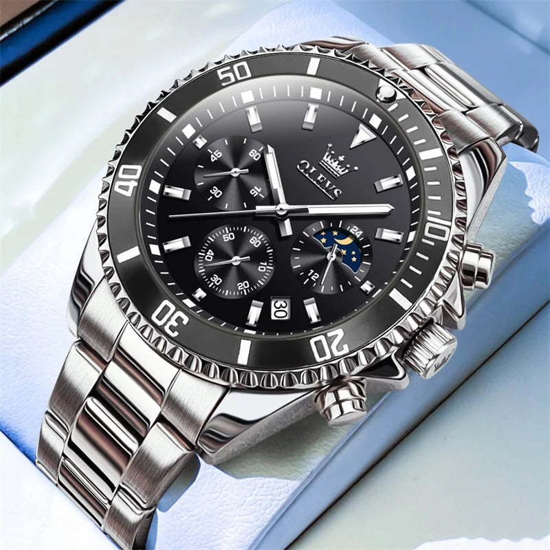 Reloj OLEVS para hombre, marca de lujo, reloj militar de cuarzo dorado, resistente al agua, fecha luminosa, caja de acero inoxidable.