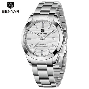 BENYAR luxury brand 40MM sand grain dial men's watch, stainless steel 50 meter waterproof automatic mechanical watch
