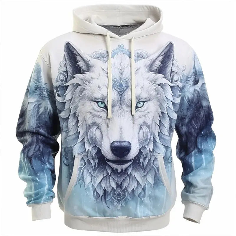Hoodie med dyremotiv til mænd – ulvemønster – højkvalitets herre-pullover – efterårsmode – street-hoodie – designer – langærmet sportstøj