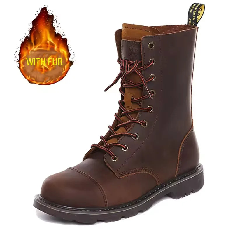 KOWM Cowhide Outdoor Men Hiking Shoes Waterproof Tactical Desert shoes Hunting Boots Snow Boots Fur Sneaker Women Trekking Shoes