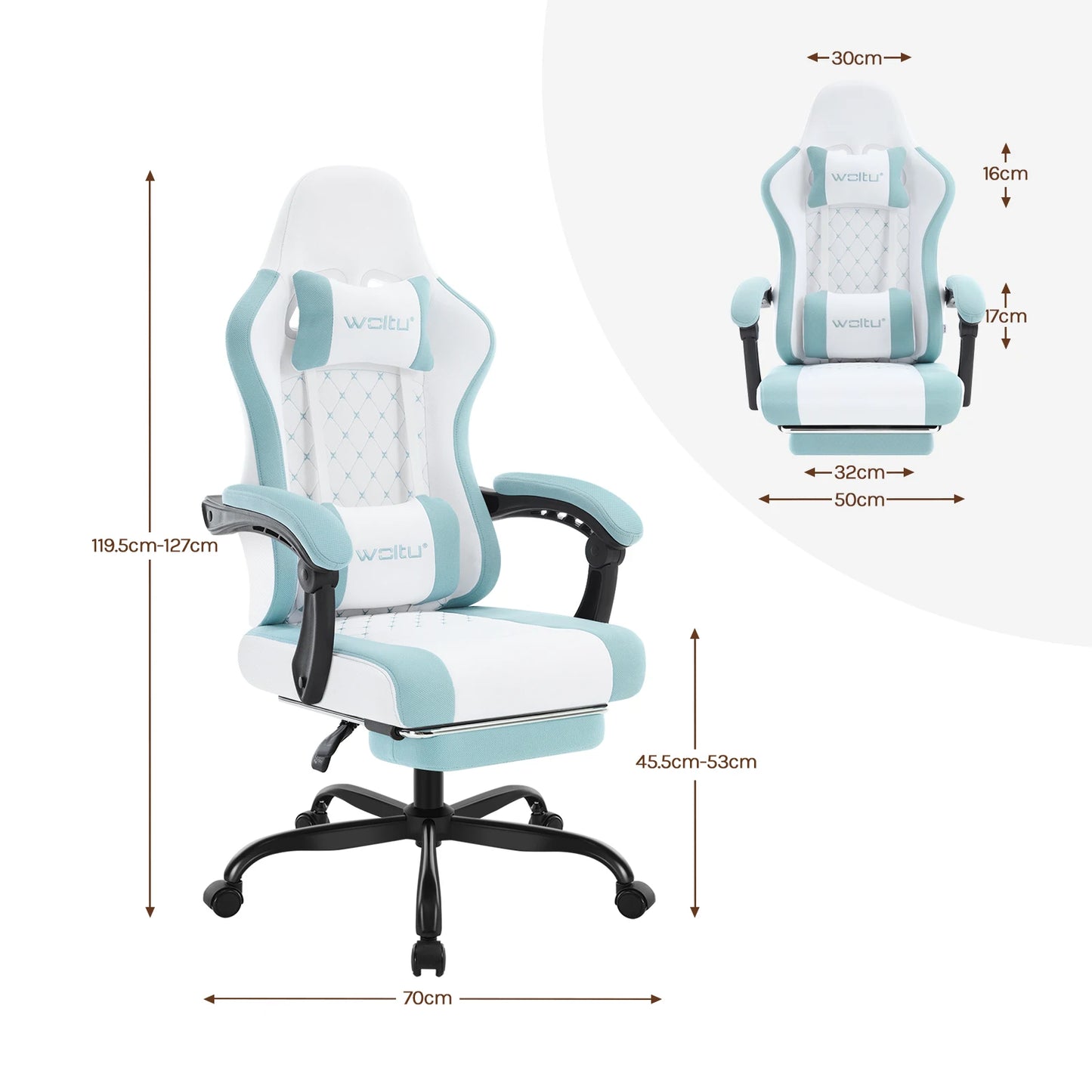 Fotel komputerowy obrotowy WOLTU z funkcją masażu, ergonomiczny fotel biurowy z poduszką i podnóżkiem, gamingowy fotel z regulacją wysokości
