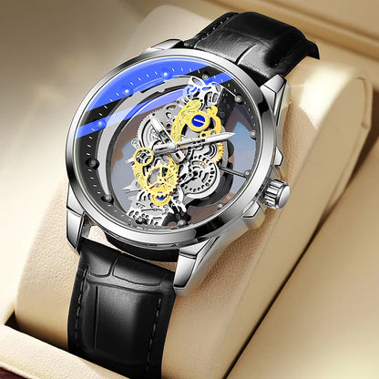 TPW Men’s Luxury Black & Gold Skeleton Quartz Watch Fashion Wristwatch