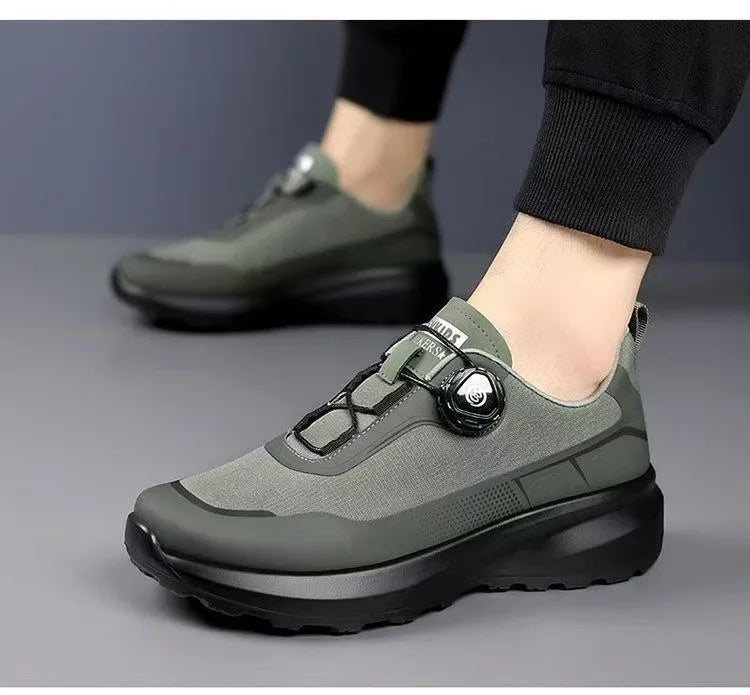 Chaussures de course décontractées noires pour hommes, bouton rotatif, antidérapantes, semelle épaisse, baskets d'extérieur