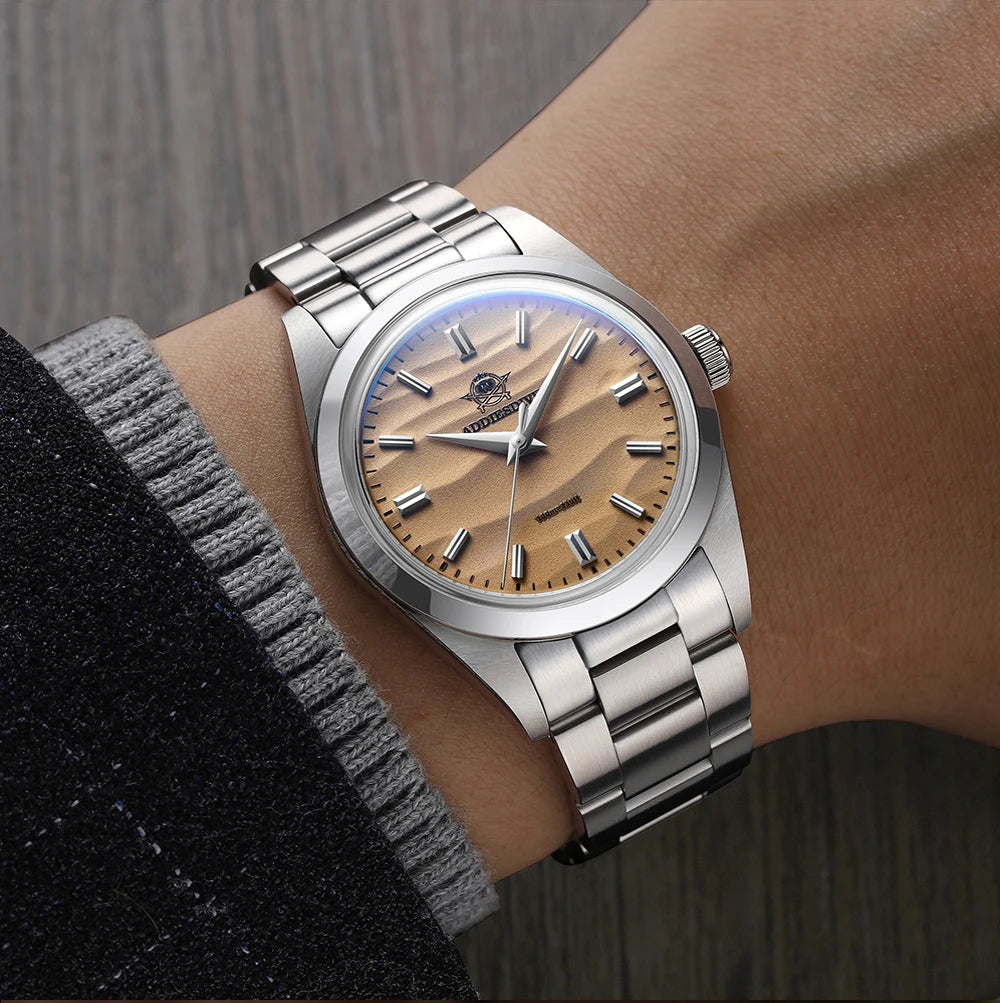 ADDIESDIVE Hot Sale AD2030 Without LOGO Watch Stainless Steel 100M Waterproof Quartz Watches 3D Sand Dial Men's Wristwatch Dress