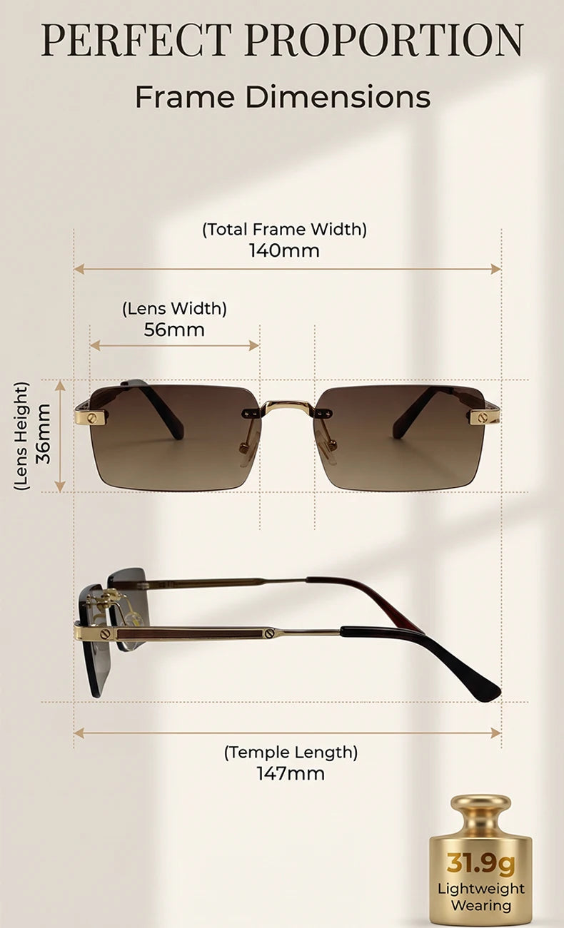 Vintage Rimless Rectangle Sunglasses Men 2026 Luxury Brand Designer Square Metal Frame Sun Glasses Hip Hop Y2K Fashion Eyewear