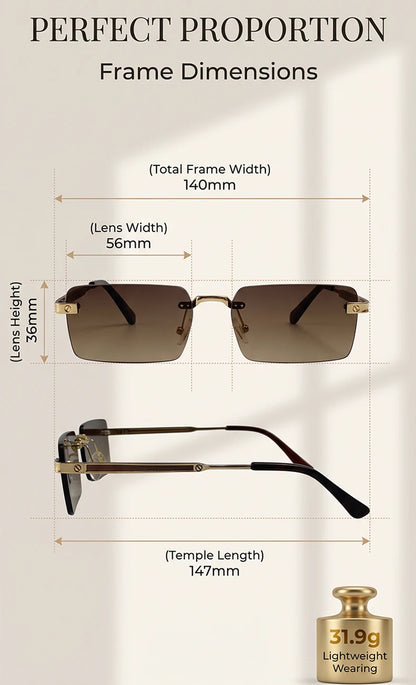 Vintage Rimless Rectangle Sunglasses Men 2026 Luxury Brand Designer Square Metal Frame Sun Glasses Hip Hop Y2K Fashion Eyewear