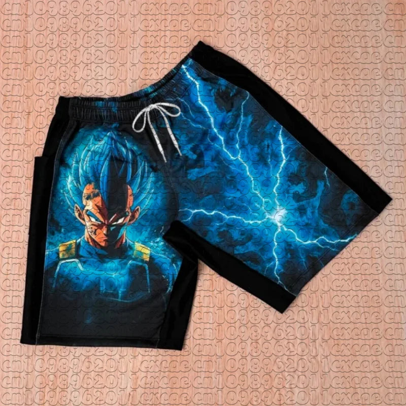 Șorturi de vară cu imprimeu manga Dragon Ball Goku, respirabile, cu uscare rapidă, șorturi sportive largi în stil retro american pentru bărbați și femei