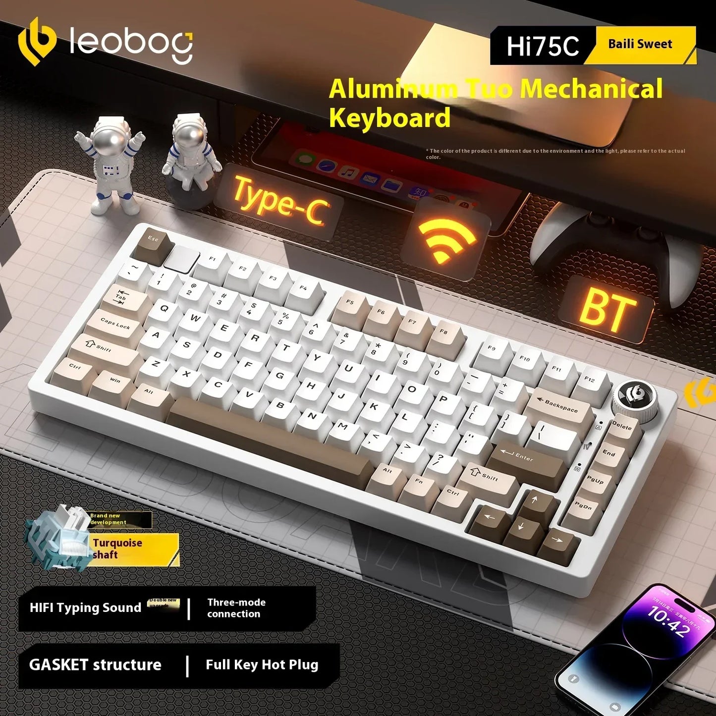 Kit tastiera meccanica LEOBOG Hi75C 3 modalità/cablata Hot Swap con manopola, RGB, guarnizione in lega di alluminio, kit tastiera Hi75C per PC, regalo personalizzato