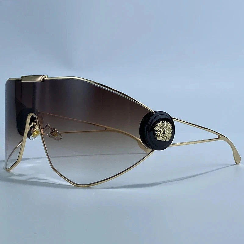 Oversized One-Piece Windproof Mask Sunglasses Women 2026 Luxury Fashion Vintage Steampunk Polygon Shield Wrap Around Sun Glasses