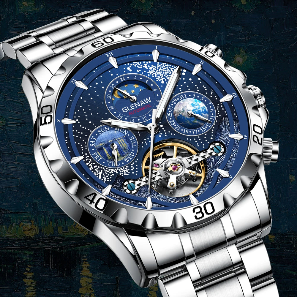 Orologio da uomo con movimento meccanico a carica automatica in acciaio inossidabile. Forma della cassa: rotonda