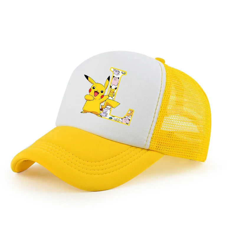 Pokemon Print Letter A-Z Pikachu Baseball Cap Girls Hip Hop Yellow Hat Summer Sunhat Outdoor Sport Shade Caps Gifts