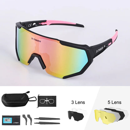 X-TIGER cyklistické brýle, polarizované brýle, cyklistické brýle, sportovní pánské fotochromatické sluneční brýle, brýle pro MTB a silniční kola, 3/5 čoček