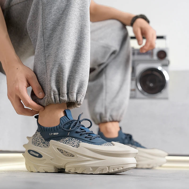 Męskie buty sportowe z elastyczną, grubą podeszwą, antypoślizgowe buty do ćwiczeń na świeżym powietrzu, uniwersalne buty do codziennego noszenia, modne buty uliczne, buty do spacerów