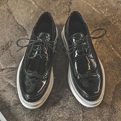 Hot Brogue Lacquer leather men's shoes Fashionable British Versatile Styles Office Outdoor Leisure Business Party Adult shoes