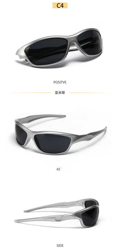 Men's Silver Y2K Sunglasses Outdoor Cycling Sports Sun Glasses Women Vintage Shades Trendy Punk Goggle Eyewear 2000S Aesthetic