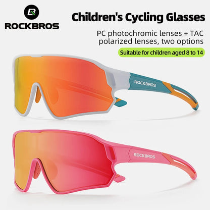ROCKBROS Occhiali da ciclismo polarizzati fotocromatici per bambini con protezione UV400 Occhiali da sole per sport all'aperto Occhiali da bicicletta MTB per bambini