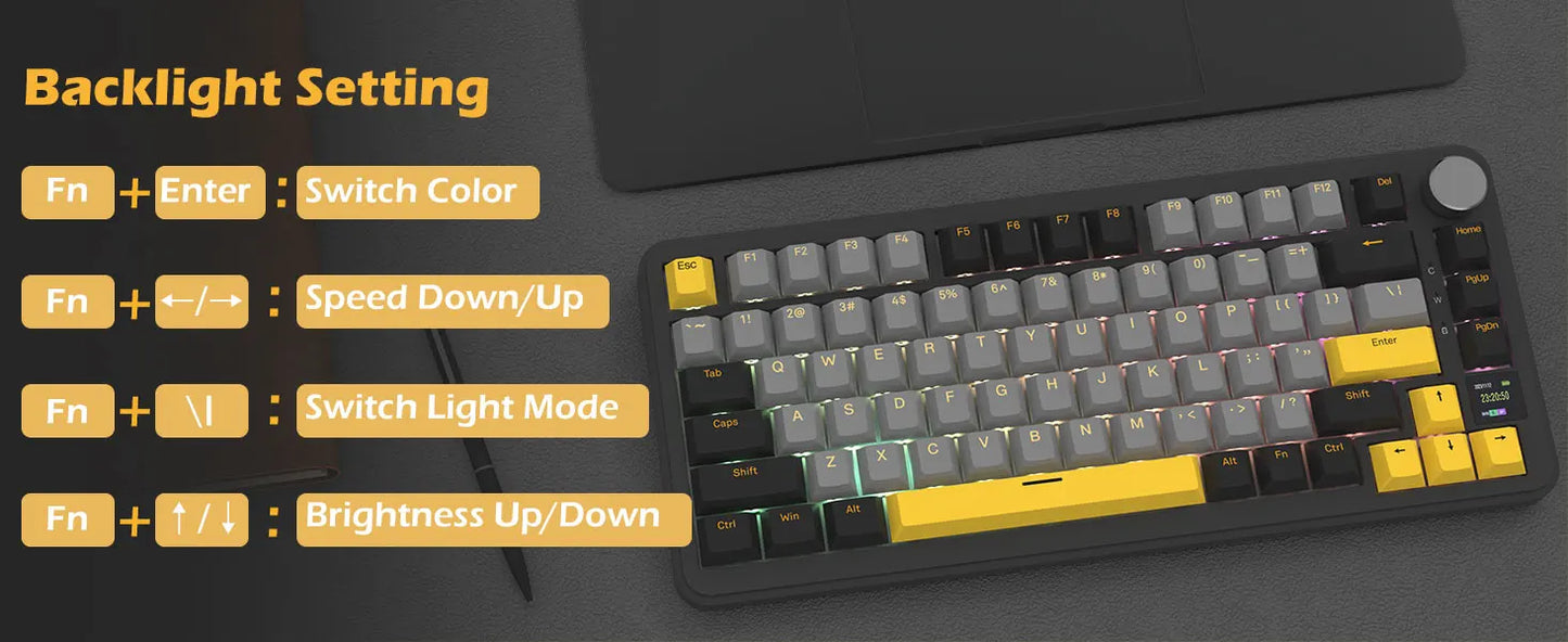 ATTACK SHARK X85Pro 75% Mechanical Keyboard with Screen & Knob Hot Swappable Wireless 2.4GHz/Bluetooth/Wired RGB Gasket Mount QM