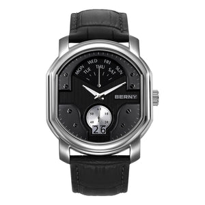 BERNY Tonneau Classic Men's Watch Quartz Luxury Top Watches Ronda 7004N Day Stainless Steel Sapphire Pendulum Dial Watch for Men