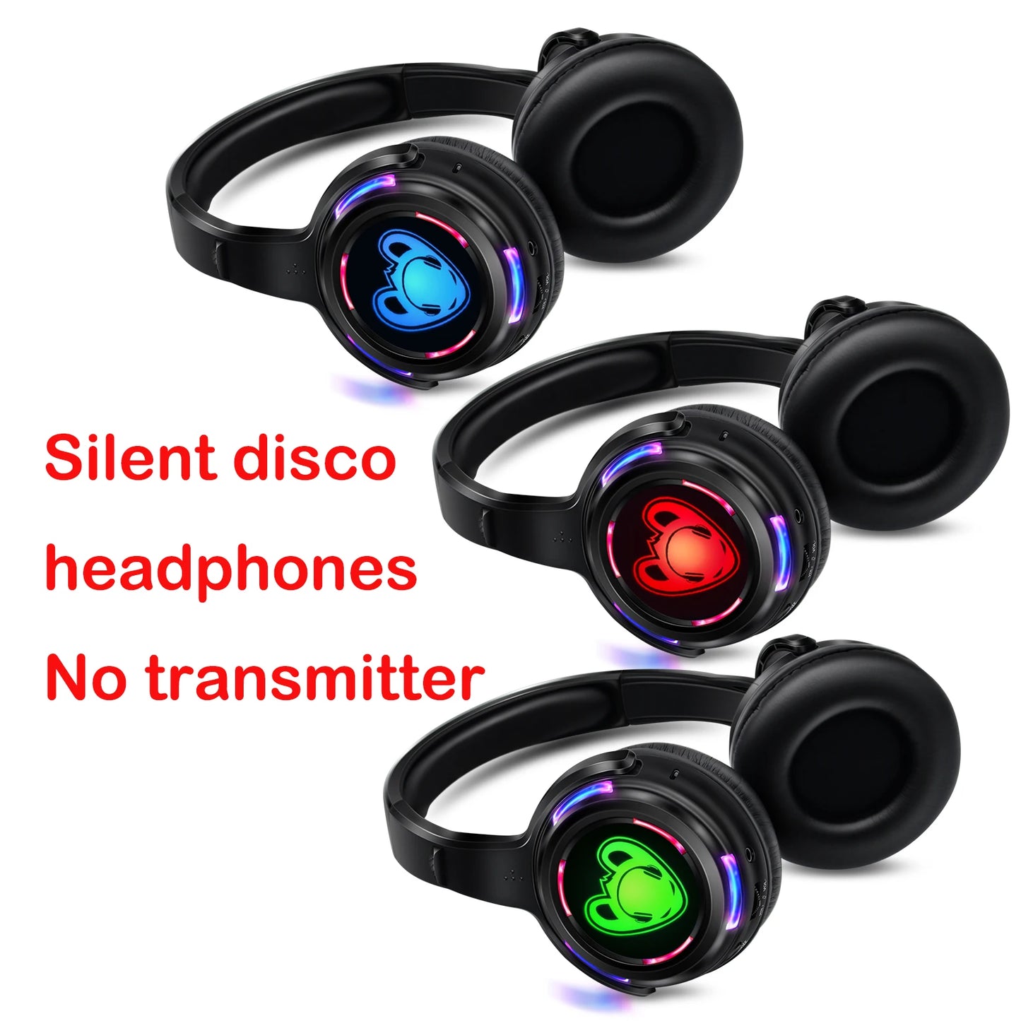 Cuffie wireless Silent Disco RF LED DJ Party 863–865MHz/915MHz con illuminazione LED a 3 canali e batteria da 10H