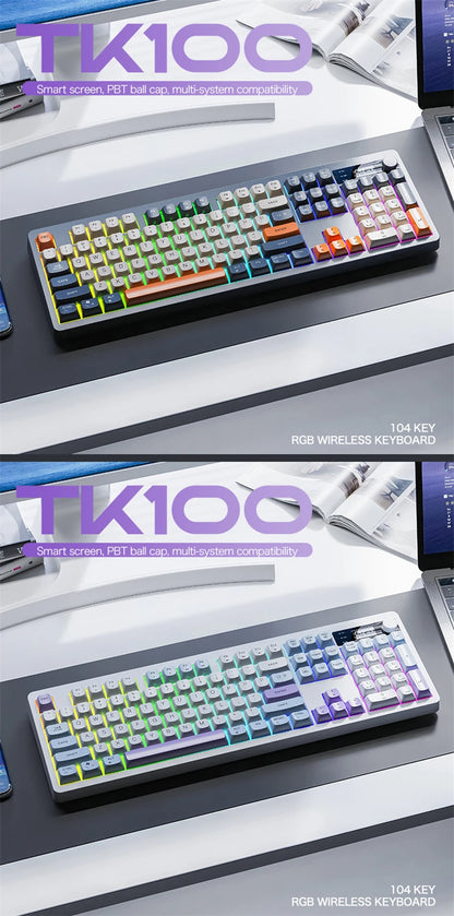 Spanish Wireless Keyboard Russian Spanish Arabic Korean 100% Keyboard Layout With Volume Knob TK100 RGB Light Type C Bluetooth
