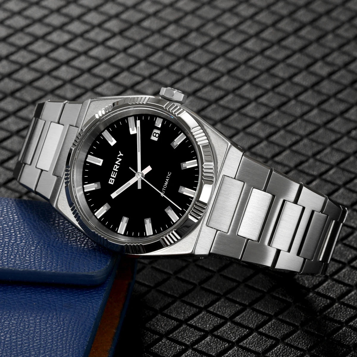 Montre automatique pour homme BERNY, dorée, verre saphir, aiguilles luminescentes, 100 % originale, équipée d'un mouvement PT5000, revêtement antireflet, modèle de luxe avec lunette interchangeable, étanche 5 ATM.
